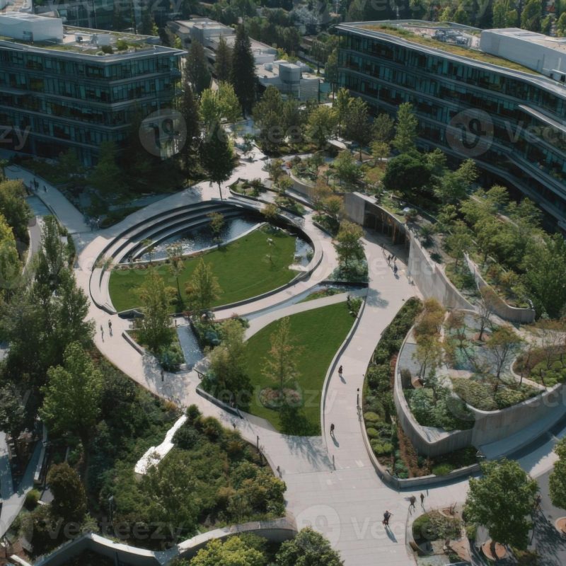 modern-urban-landscape-with-green-spaces-and-contemporary-architecture-surrounded-by-trees-and-walking-paths-in-daylight-photo